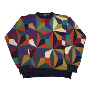 Vintage 90s Byford Multicolor Diamond Patterned Crewneck Sweater Men's Large - Picture 1 of 8