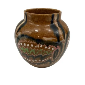 Jarrón de cerámica antiguo Carl Gebauer maceta marrón deslizante esmaltado floral Alemania - Imagen 1 de 13