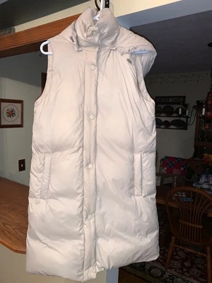 ANTHROPOLOGIE Ivory Long Down Cozy Longline Hooded Puffer Vest XSP - PRISTINE! - Image 1 of 4