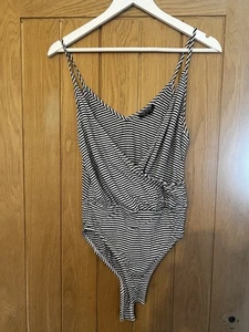 Top shop Size 12 Wrap Over Bodysuit With White And Navy Stripes - Picture 1 of 3