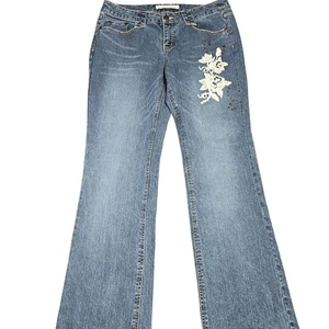 Mixit Petites Jeans Damen 10P blau Bootcut Blumen bestickt Nieten Denim - Bild 1 von 9