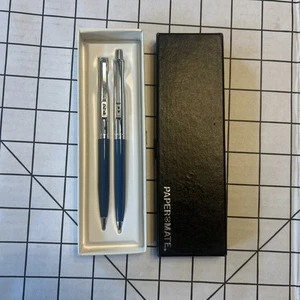 Paper mate Profile Blue & Chrome Ballpoint Pen & 0.9 Pencil Set New In Box bb - Picture 1 of 5