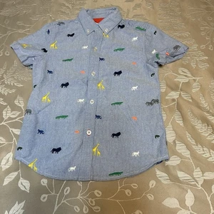 Boden Hemd Jungen 9-10Y blau bestickt Zootiere Kurzarm Button Down - Bild 1 von 6