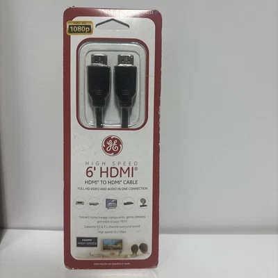GE 6' High Speed HDMI to HDMI Cable Full HD 1080p24153 New in Box - Image 1 of 4