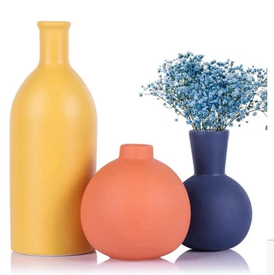 Juego de jarrones de cerámica coloridos, jarrones pequeños quemados naranja azul amarillo decoración del hogar, fa... Foto 1 de 3