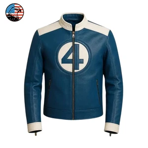 Men's Blue Fantastic Four Leather Jacket Costume Reed Richards Superhero Cosplay - Picture 1 of 5