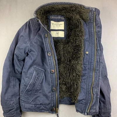 Chaqueta De Colección Abercrombie & Fitch Hombres Adirondack Mediana Azul Cremallera Completa Forrada de Piel Y2K Foto 1 de 4