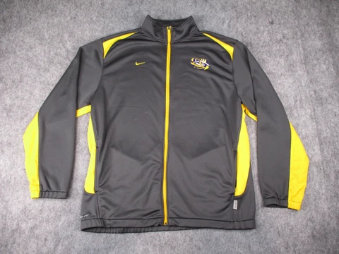 LSU Tigers Jacket Mens 2XL XXL Gray Nike Dri Fit Full Zip Yellow Louisiana State Cover