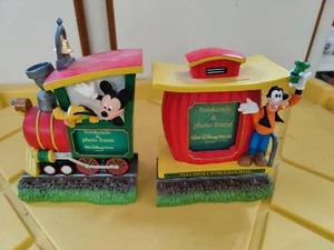 Disney Mickey Goofy Train Frame Book Ends And Bank - Picture 1 of 3