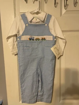 Vive La Fete Blue Gingham Smocked Train Outfit New with Tag Size 24 Months - Image 1 of 4