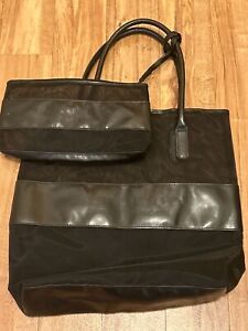 Burberry Fragrences Mesh w/ leather strip TOTE BAG and CLUTCH (2 bags) - Black