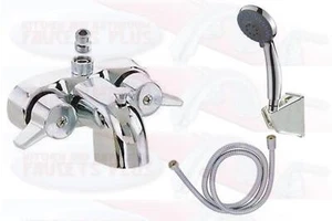 Chrome Bathroom Add-A-Shower Clawfoot Tub Diverter Faucet & Hand Shower Kit - Picture 1 of 1