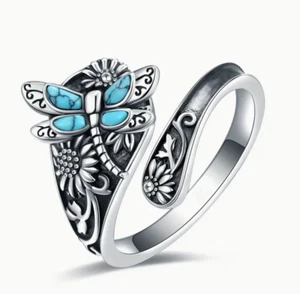 ✨ Anillo cuchara pulgar de moda 🐉🌸 libélula y envoltura floral 🌸🐉 ajustable - Imagen 1 de 4