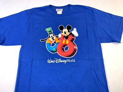 ¡Raro! Camiseta azul vintage 2008 Mickey Mouse Goofy Walt Disney World nueva para niños XL Foto 1 de 2