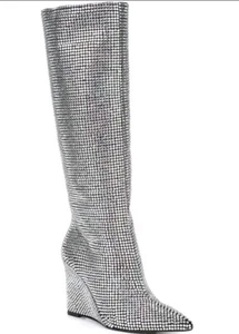 Gianni Bini Gabor Two Rhinestone Pointed Toe Tall Wedge Boots Size 7M - Picture 1 of 17