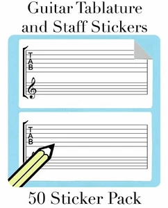 Tab & Staff Stickers for Guitar (50 sticker per pack) Notate Tablature anywhere! - Picture 1 of 1
