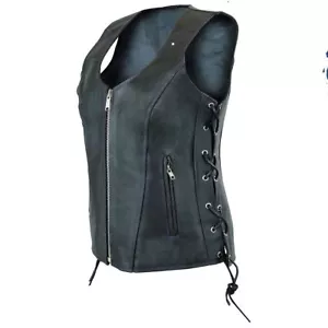 señoras mujeres Premium cuero suave motociclista moto chaleco negro transporte oculto - Imagen 1 de 3