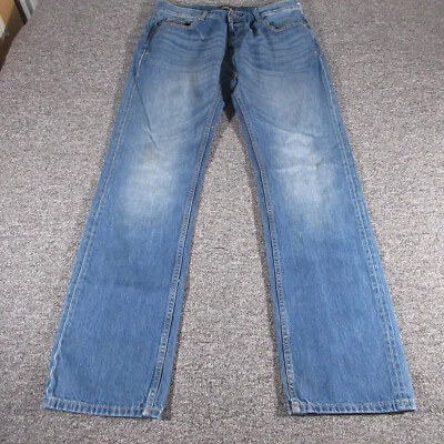 Pantalones de mezclilla Firetrap para hombre 32×30 lavado oscuro pierna recta botón mosca algodón Foto 1 de 4