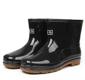 Fashion Mens Waterproof Leisure Pull on Rain Outdoor Black Rubber Ankle Boots - Picture 1 of 1