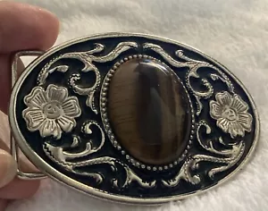 Tigers Eye Belt Buckle Western Silver Tone Unisex - Picture 1 of 6