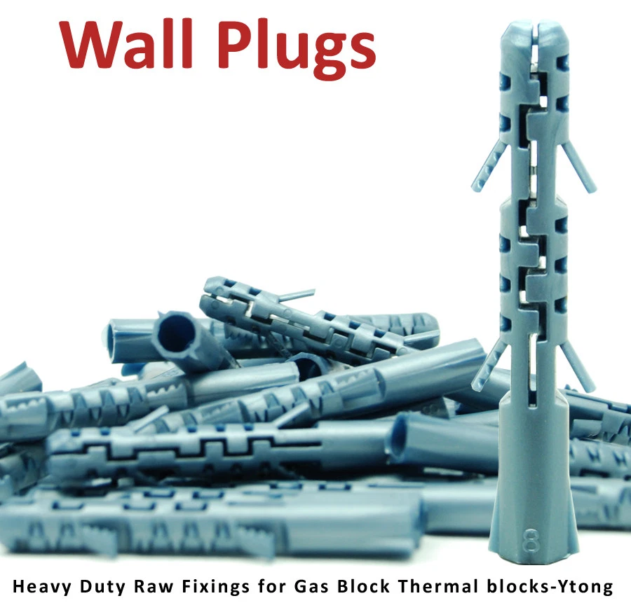 10 Wall Plugs Heavy Duty Raw Fixings for Gas Block Thermal Block Ytong 6-8-10 mm - Image 1 of 1