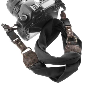 Retro Soft Camera Neck Strap Scarf Type Fabric SLR Shoulder Neck Wide Belt Grey - Picture 1 of 9