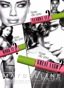 2008 Maybelline Kemp Muhl Adriana Lima Christy Turlington 3-seitige MAGAZINANZEIGE - Bild 1 von 2