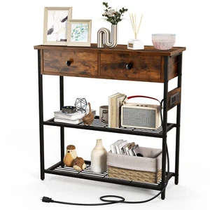 Giantex Entryway Table w/ Charging Station Narrow Console Table w/ 2 Drawers - Picture 1 of 9