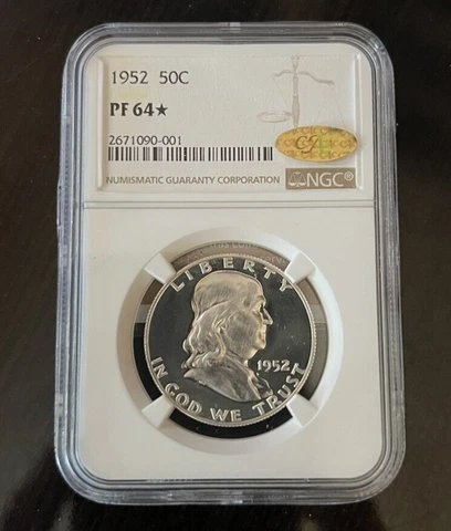 1952 Franklin Half Dollar Proof 64 Star -GOLD CAC Cover