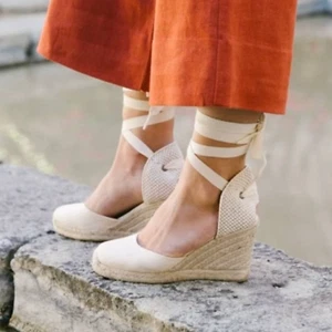 Soludos The Marseille Lace Up Wedge Espadrille In Ivory Size 7 New - Picture 1 of 11