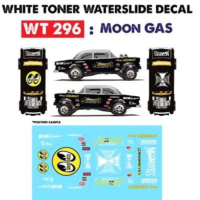 WT296 White Toner Waterslide Decals M00NGAS For Custom 1:64 Diecast - Image 1 of 4