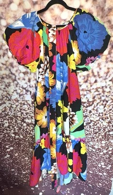 Vestido Target x Christopher John Rogers alto baixo preto floral mangas folhadas tamanho XL - Imagem 1 de 4