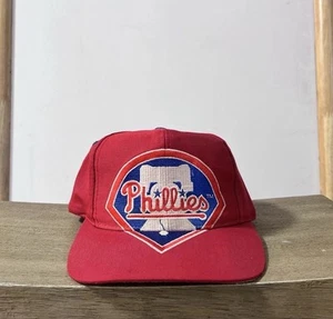 VTG Philadelphia Phillies BIG LOGO Red Snapback Hat Signatures Vintage MLB - Picture 1 of 3