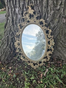 VTG Oval ORNATE Hollywood Regency Hanging Wall Mirror Burwood - Picture 1 of 3