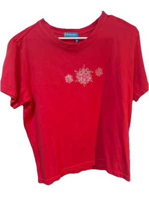 Top Fresh Produce Navidad Copo de Nieve Rojo Manga Corta XL Heritage Algodón EE. UU. Foto 1 de 4