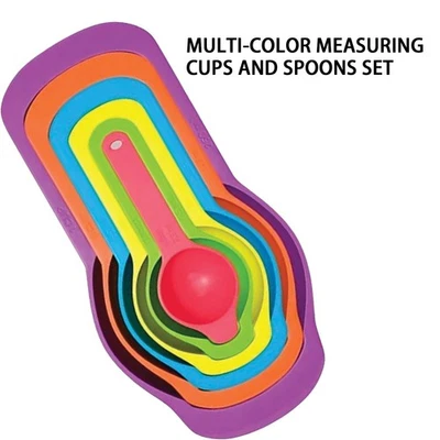 6PCS MEASURING SPOON AND CUP PLASTIC COLOURFUL MEASUREMENT TOOLS BAKING PASTRY - Image 1 of 4