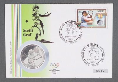 MayfairStamps Niue FDC 1987 Steffi Graf Tenis Olímpico Juegos de Seúl Primer Día Cov Foto 1 de 2