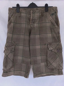 Animal Brand Ladies Brown Check Cargo Utility Shorts Size 10/12 Button Fly VGC - Picture 1 of 10