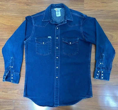 Camisa a Presión Vintage Carhartt Para Hombre S02 Denim Perla 16.5 x 35 Usada Muy Buena Foto 1 de 4