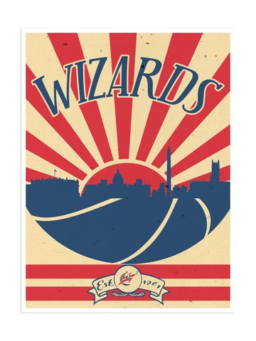 Washington Wizards Poster Sunset Design Art Print Man Cave Decor 12x16" Cover