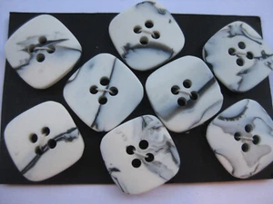 20.5mm Med Unusual Square White Grey Marbled Matte Vintage Sewing Buttons Set 8 - Picture 1 of 6