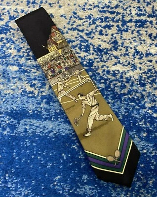 Polo Ralph Lauren Neiman Marcus Black Tennis Match Hand Made Silk Necktie USA - Image 1 of 4