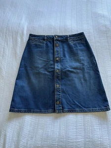 Fat Face Blue Denim Button Down Retro Look Skirt Size 12 Pockets 100% Cotton - Picture 1 of 11