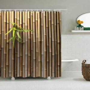 Bamboo Shower Curtain Waterproof Bath Curtain For Bathroom Decor With 12 Hooks - Picture 1 of 8