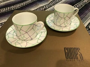 TIFFANY & CO "Crackle" pattern Demitasse 2 Tea Cups & 2 Saucers vintage RARE - Picture 1 of 6