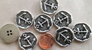 8 Antiqued Silver Tone Metal Sew-Through Buttons Anchor Nautical 7/8" 23mm 7400 - Picture 1 of 1