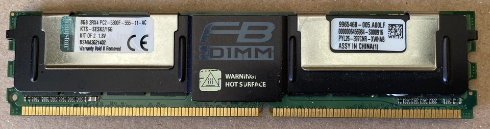 1x KINGSTON KTS-SESK2/16G (8GB) PC2-5300F 8GB 2Rx4 FOR FBDIMM SERVER - Image 1 of 1