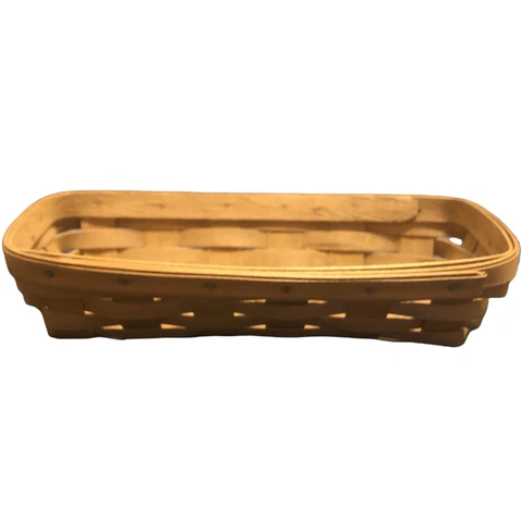 Longaberger 1986 11" Maple Wood Handwoven Cracker/ Breadbasket Stamped and Dated Cover
