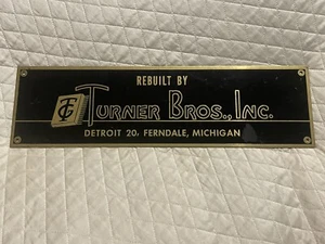 Turner Bros Inc Vintage Messing Schild Maschine Shop Detroit 20, Ferndale, Michigan - Bild 1 von 11