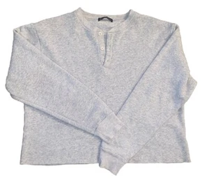 Brandy Melville Crop Sweatshirt Gray, Three Button Crew Long Sleeve Med/lg Class - Picture 1 of 9